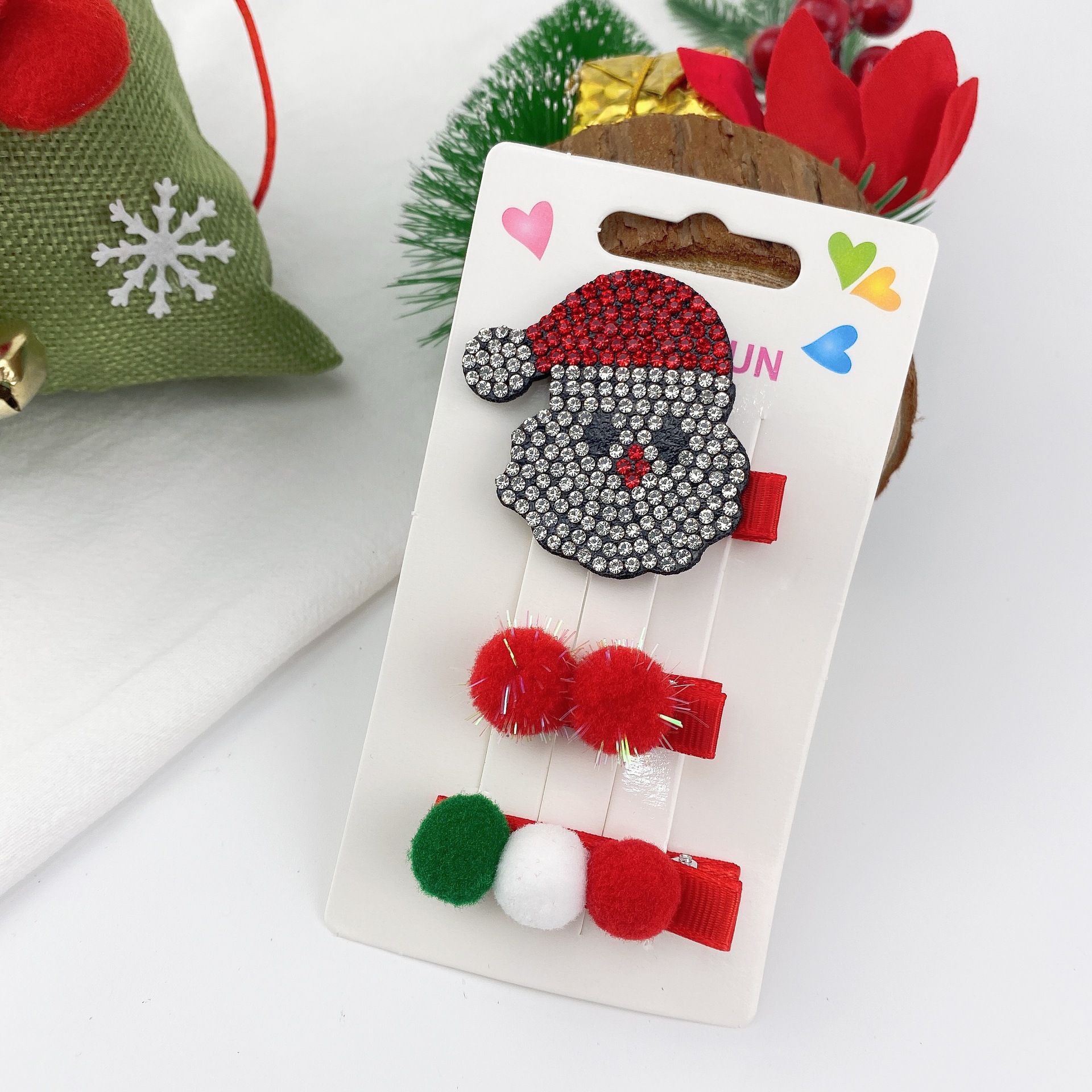 Cute Elk Santa Claus Snowflake Christmas Plush Hairpin 3-piece Set display picture 7
