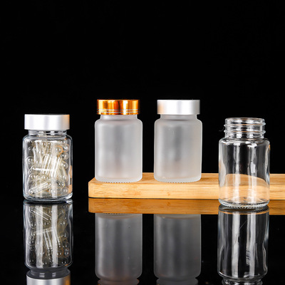 定制加工药用胶囊玻璃瓶藏红花透明磨砂瓶子虫草保健品包装盒瓶子|ru