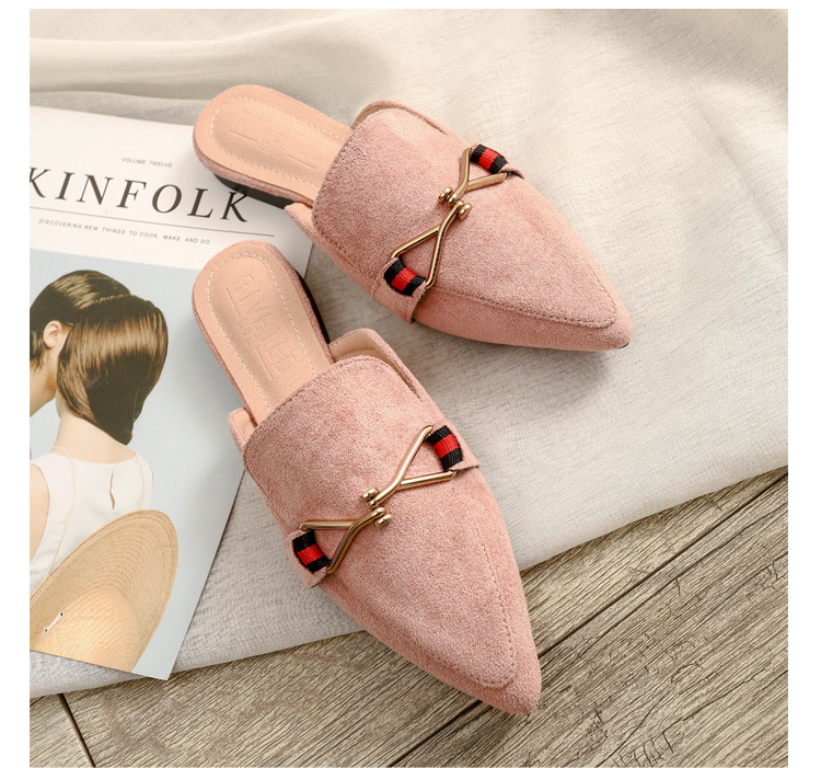 Semi-pantofole in metallo con punta a punta da donna Baotou capispalla piatto casual taglia grande 41-42 scarpe Muller consegna transfrontaliera_voghion.com