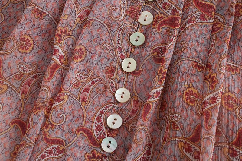 wholesale autumn print short women's lantern sleeve chiffon shirt top NSAM4301