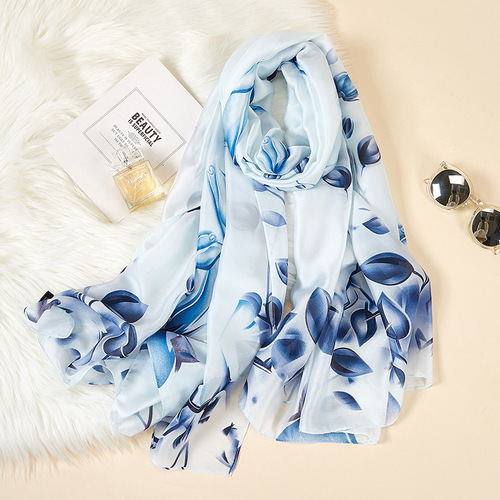 Spring and summer new Korean style floral elegant silk scarf women's decorative shawl sun protection beach towel SK090
