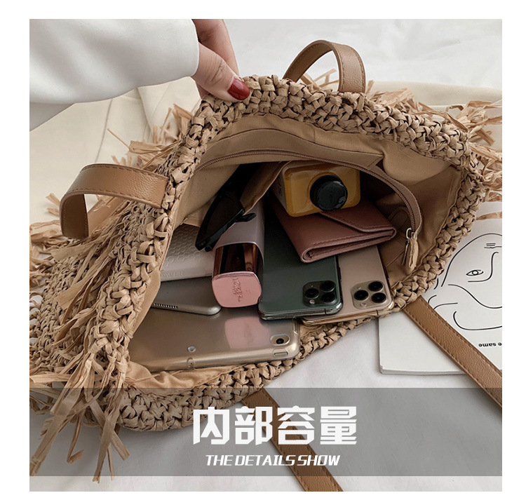 summer new hollow tassel bag shoulder woven straw bag spike paper woven bag beach bag fashion bag wholesale nihaojewelry NHGA220972picture7