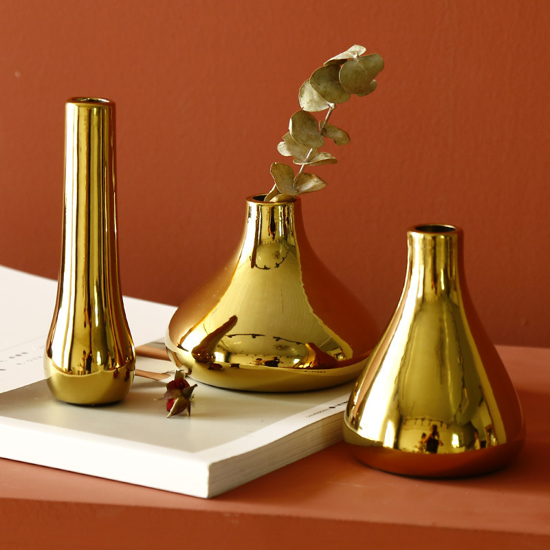 Nordic wind INS light luxury golden ceramic small vase dried flower…