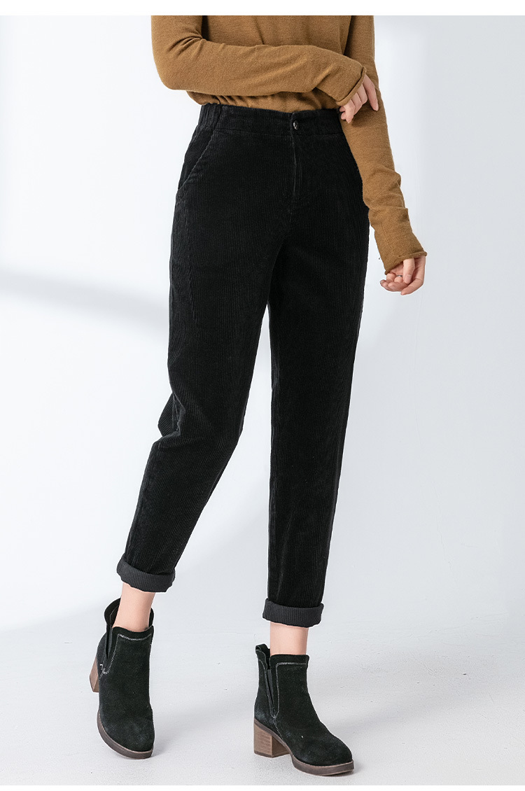 Quần culottes nữ ống rộng nhung kẻ dáng harem — Màu đen chi tiết 11