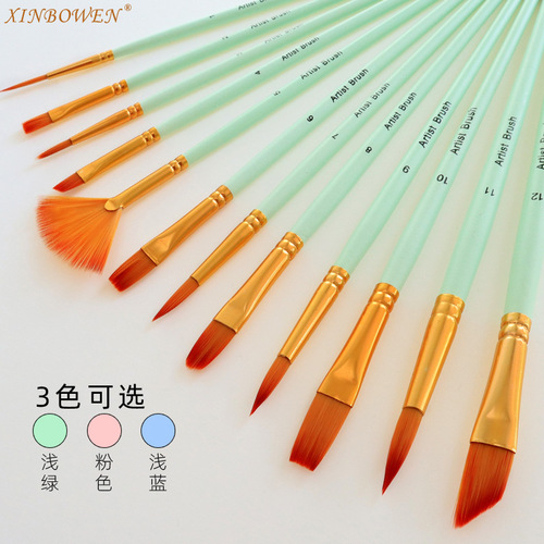 Cross-border 12-piece gradient oil paint brush set macaron color student painting art painting watercolor oil paint brushes