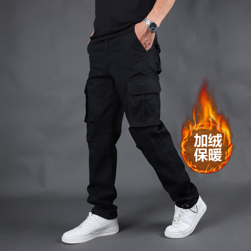 Otoño e Invierno nuevo multi-Bolsillo overoles de los hombres sueltos pantalones casuales rectos de algodón más tamaño cintura elástica pantalones largos resistentes al desgaste