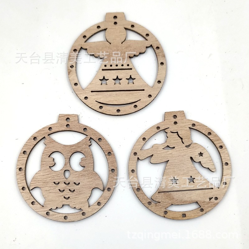 11 piezas de madera de paulownia de adornos navideños colgantes de dibujos animados creativos naturales 10 piezas en un paquete