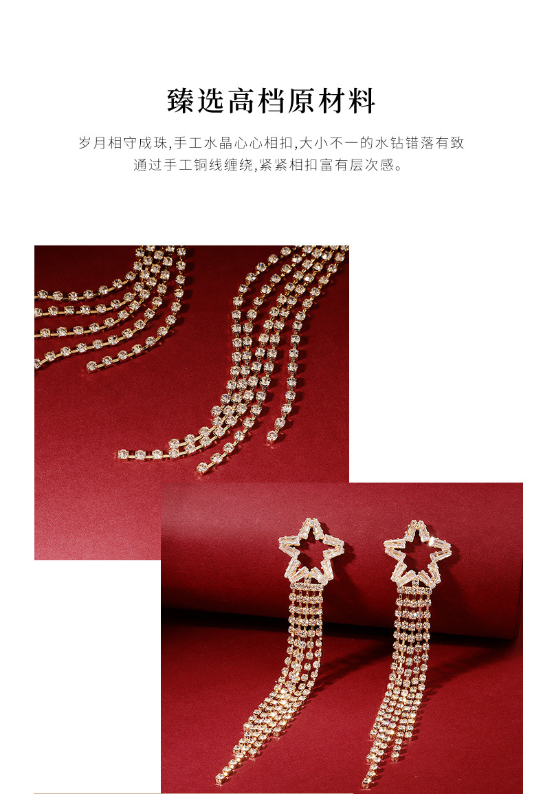 Boucles D&#39;oreilles Longues En Zircon Avec Pompon Étoiles Pour Femmes Accessoires De Robe display picture 1