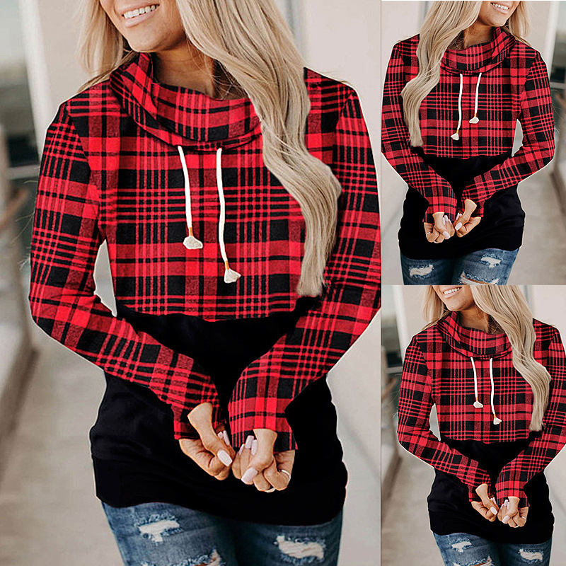 Fall/ Plaid Hooded Lace-Up Padded Sweater NSKX7783