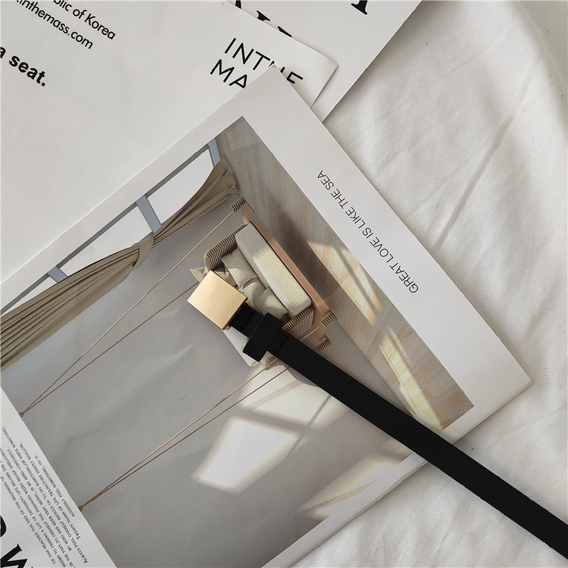 Japonés ins estilo artístico simple cinturón delgado de las mujeres negras Cinturón de moda de estilo coreano de las mujeres cinturón casual pantalones a juego