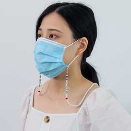 wish跨境新款口罩防丢挂链创意玻璃珠复古混搭面罩挂绳时尚彩珠链