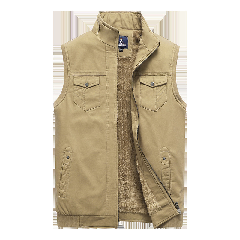 Cross-border nuevo otoño y el invierno casual forrado de lana Chaleco de los hombres de la Juventud más tamaño casual cálido cardigan stand collar chaleco al por mayor