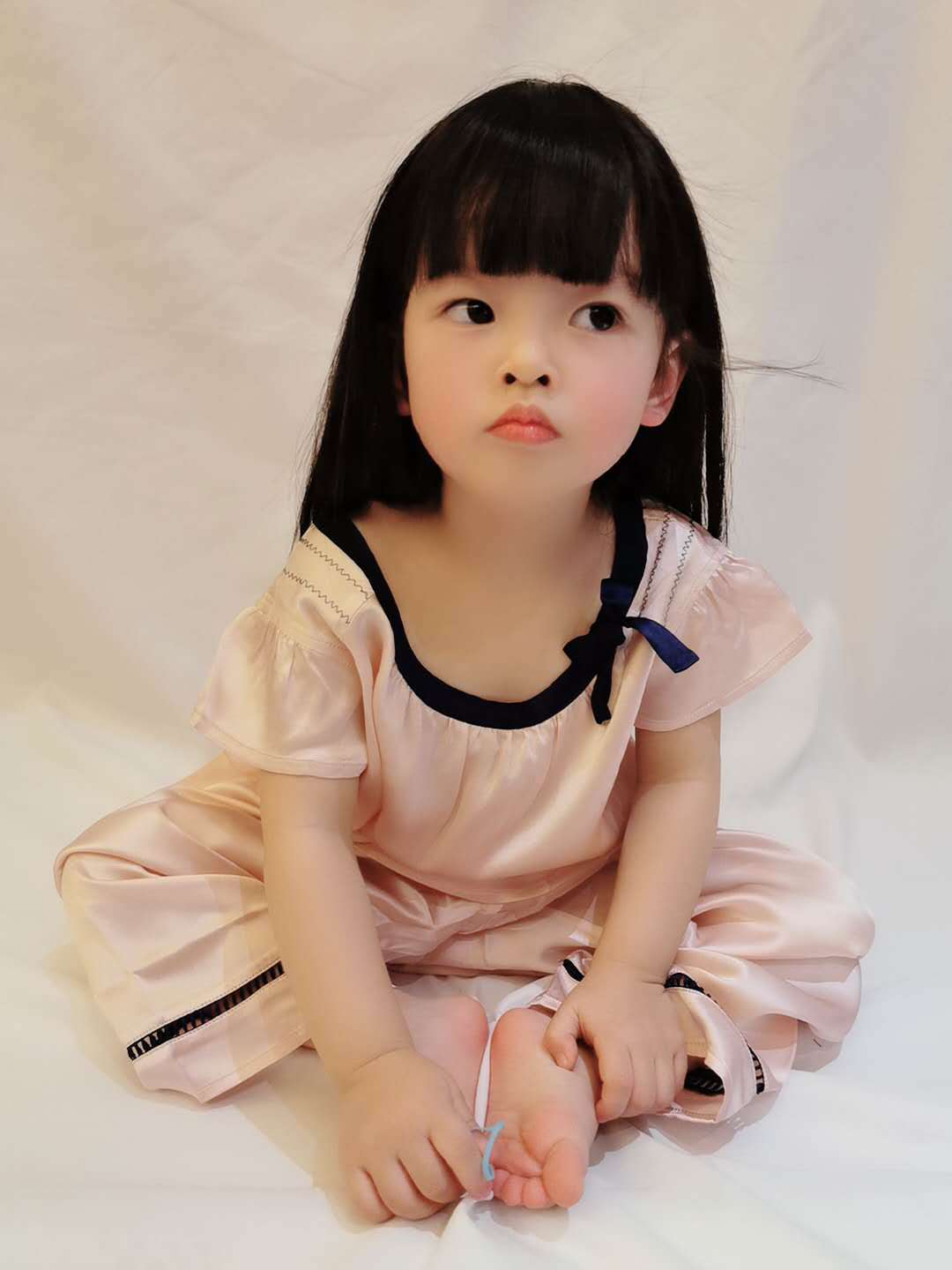 2021 new girl 100% silk pajamas hit color parent-child girl small princess sang silk home service suit