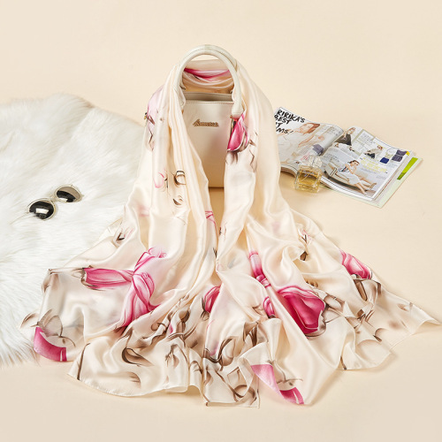 Spring and summer new Korean style floral elegant silk scarf women's decorative shawl sun protection beach towel SK090