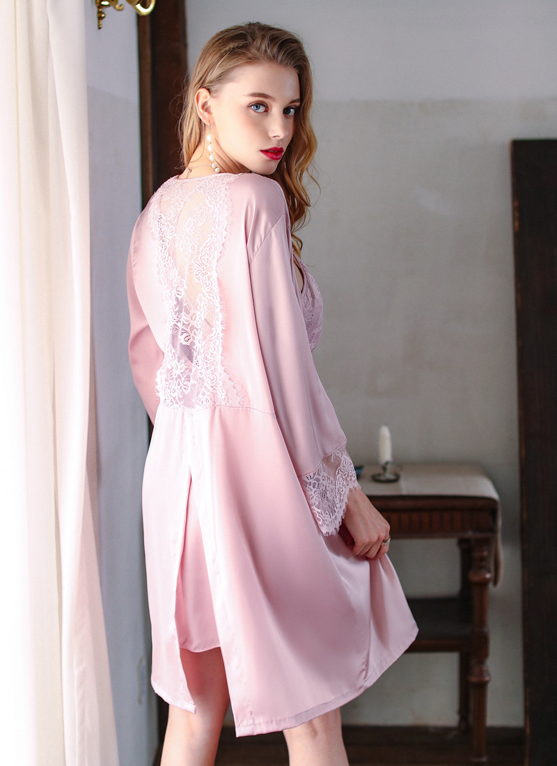 Sexy Pyjamas Damen Morgen Kleid Bademantel Kimono Nachthemd Imitation Seide Home Wear Dünne Eisseide Frühling Und Sommer Neue Single Robe display picture 2