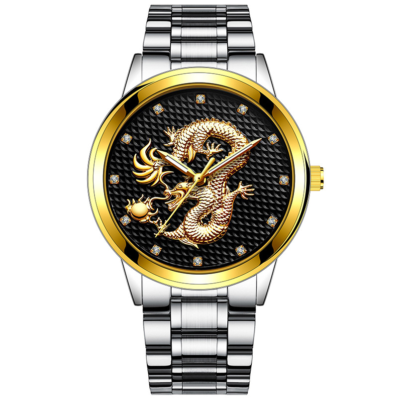 Golden Embossed Golden Dragon Men's Business Watch display picture 9