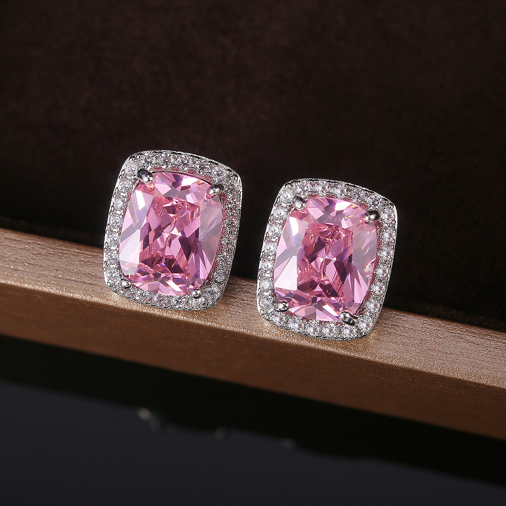 1 Pair Simple Style Rectangle Inlay Copper Zircon Ear Studs display picture 4