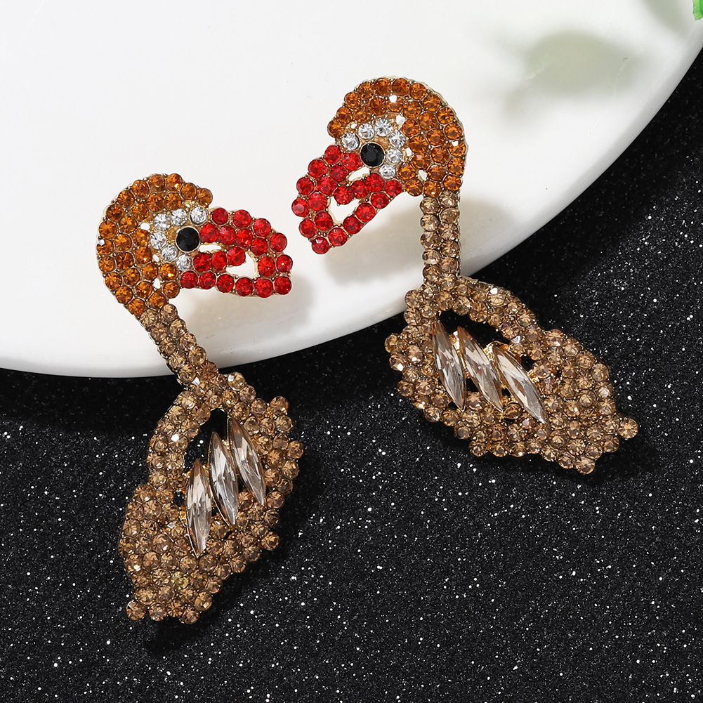 Fashion Exaggerated New  Cute Animals Parrot Bird  Colorful Diamond Earrings  Wholesale display picture 7