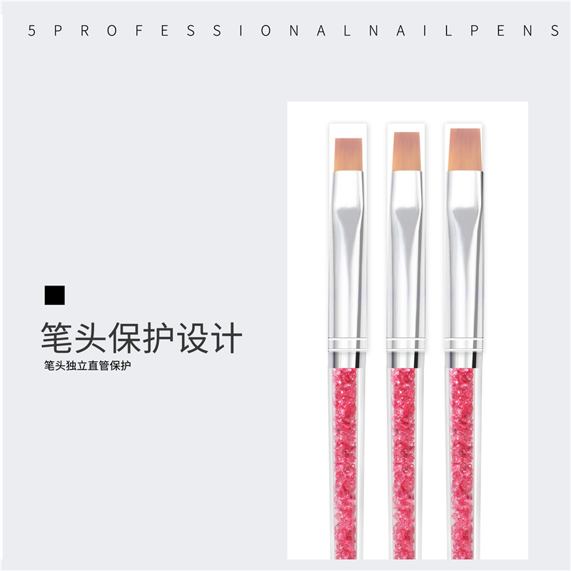 Nuevo arte de uñas transfronterizo 7 piezas de brocha rosa punta plana pluma de fototerapia poste de perforación de agua pluma tallada de fototerapia juego de bolígrafos de uñas