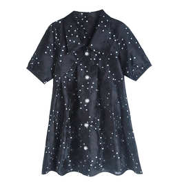 波点连衣裙春夏新款小个子黑色短款蓬蓬裙女