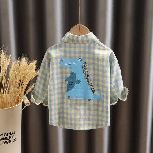 Kids' Clothing: Boys' Small-Kid Lapel Long-Sleeve Shirts –  Spring/Summer Collection – Trendy, Stylish Plaid Shirts for Outfits