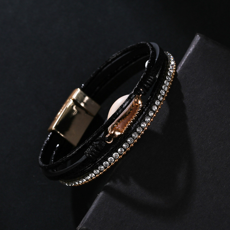 Fashion Pu Leather Diamond Conch Decorative Bracelet display picture 3