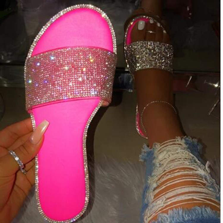 Women's Vintage Style Snakeskin Sequins Rhinestone Round Toe Slides Slippers display picture 3