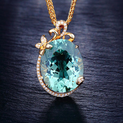 廠家代發鍍18K金綠寶石吊墜 歐美滿鑽蘋果綠水晶微鑲石蝴蝶項鍊女