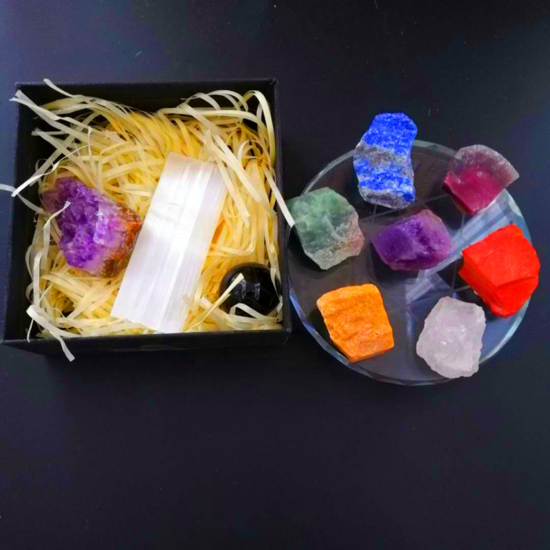 七轮能量晶石收藏~天然水晶半宝石 七脉轮瑜伽原矿石套装礼盒 图 6