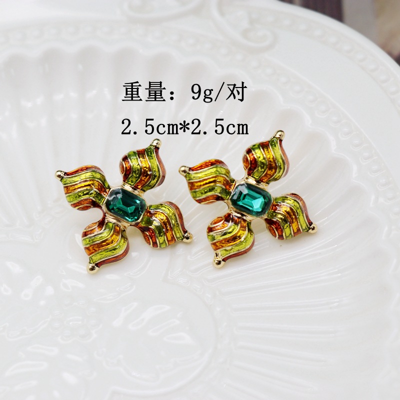 Color Drip Glaze Green Gemstone 925 Silver Pin Earrings Exotic Green Brooch Earrings Wholesale Nihaojewelry display picture 2