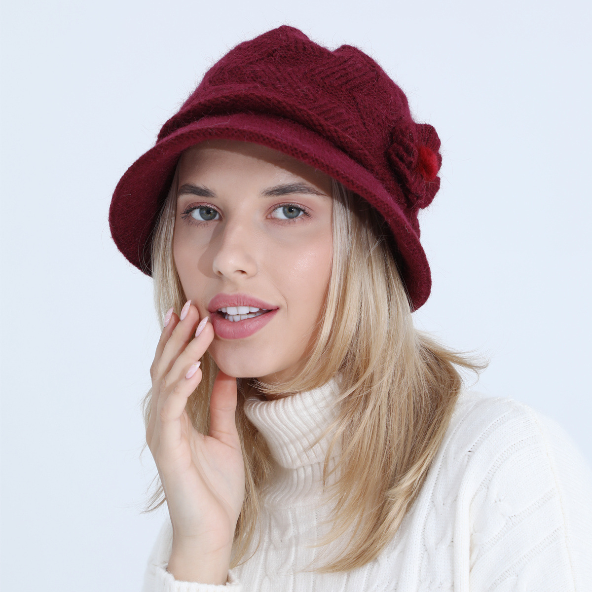 Gestrickte Damen Mütze Mit Kaninchenhaar Warm Für Den Winter_voghion.com