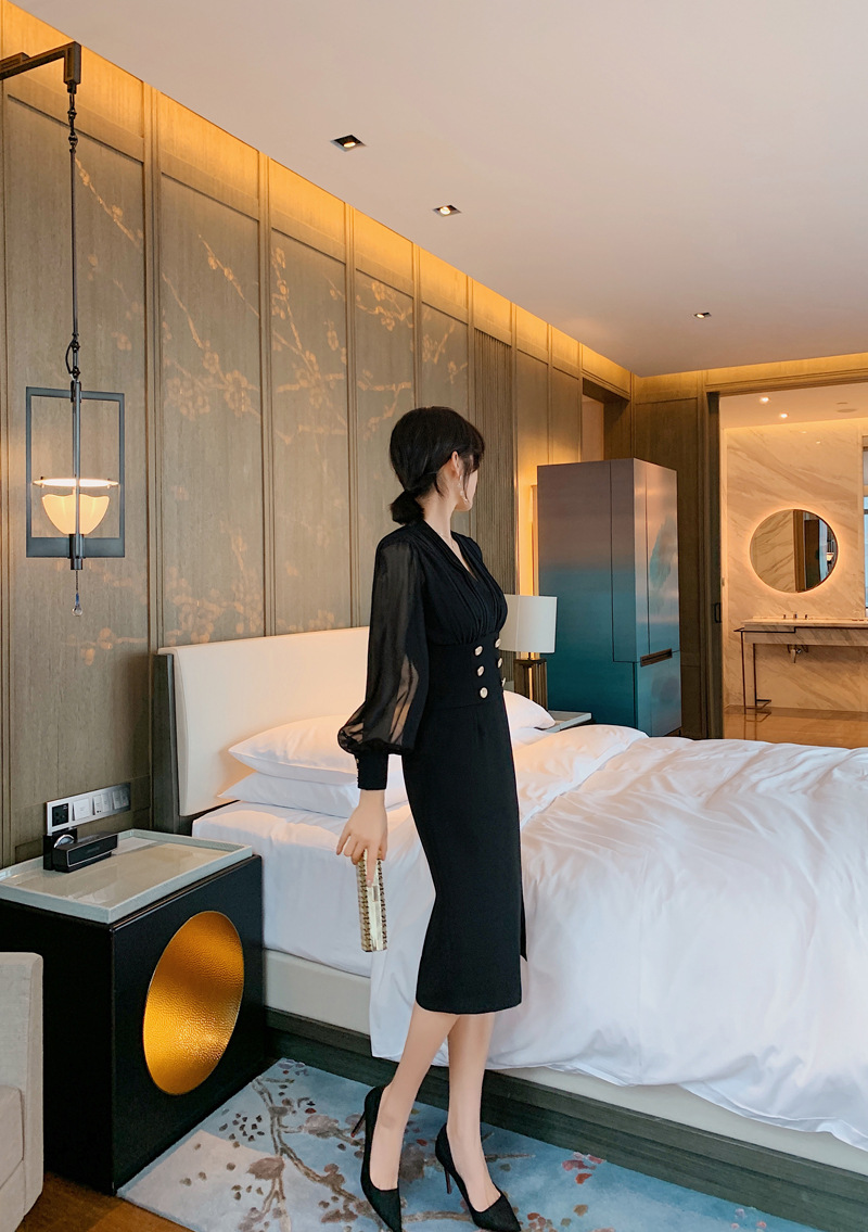 Đầm voan phối hai mảnh bất đối xứng kiểu mới — Màu đen chi tiết 7
