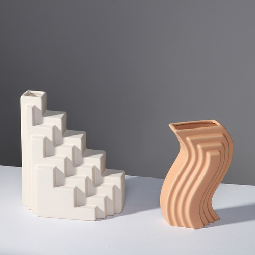 Nordic style ceramic vase ornaments Modern geometric architectural style hotel model room creative soft decorations