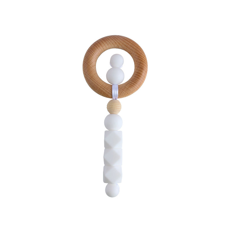 Nueva historieta DIY haya anillo mano palo juguete mordedor bebé cuentas de silicona dientes molienda palo Amazon nuevo