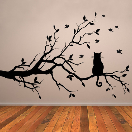 8515 New Cat on the Branch Living Room Bedroom Background Wall Decorative Wall Sticker Factory Direct Sales Wholesale