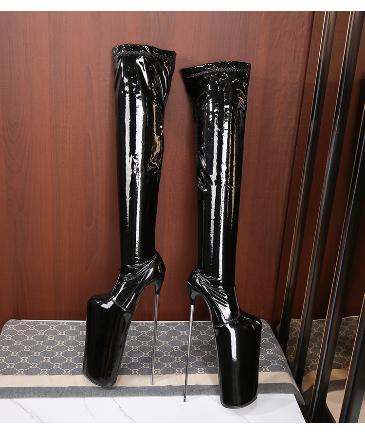 Boot nữ cổ thấp gót nhọn kim loại phong cách Âu Mỹ — 19cm gót nhọn da sáng chế đỏ chi tiết 8
