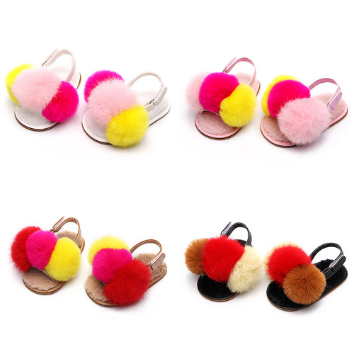 Fur sandals rubber non-slip bottom PU rabbit fur cute style children's baby shoes baby toddler shoes 0-1-2 years old