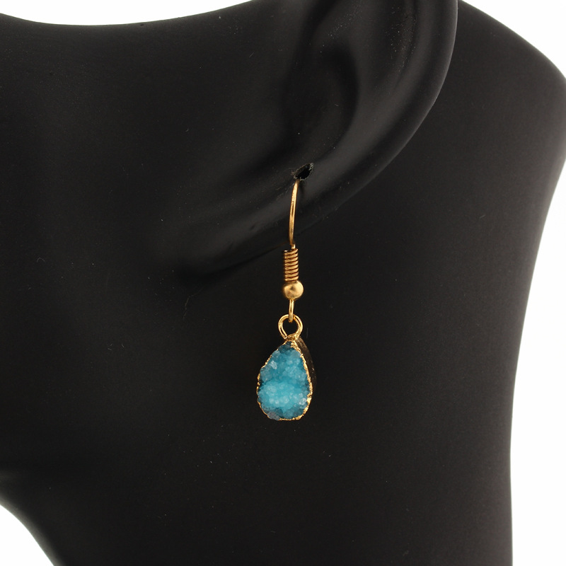Jewelry Petite Water Drops Natural Stone Ear Studs Crystal Buds Earrings Spar Earrings Druzy display picture 5