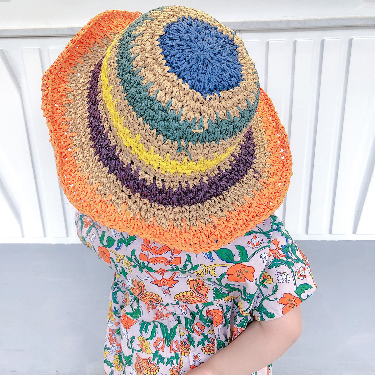 Straw Hat Summer Beach Small Fresh Japanese Sunscreen Child Fisherman Hat Korean Fashion Parent-child Rainbow Hat Wholesale Nihaojewelry display picture 4