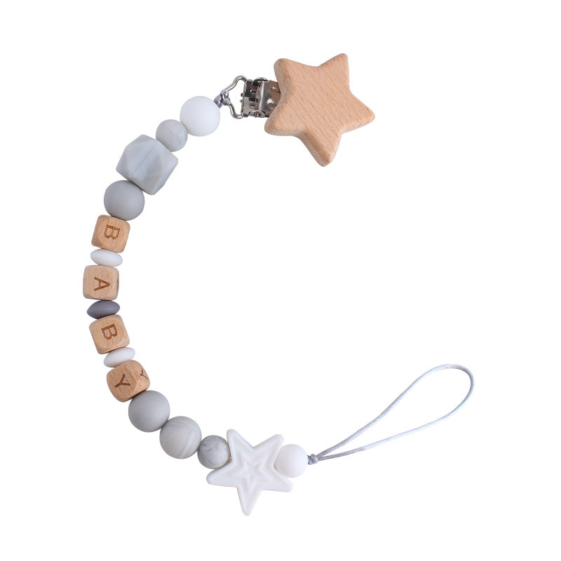 Creativo DIY bebé Haya estrella de cinco puntas chupete clip bebé nombre silicona estrella de cinco puntas chupete cadena