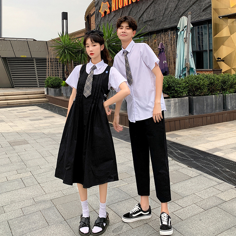 实拍2023夏季新款情侣装衬衫班服