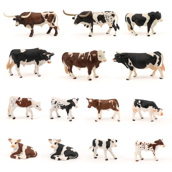 Simulation wild animal model bull cow cow solid static farm children's cognitive toy ornaments hand