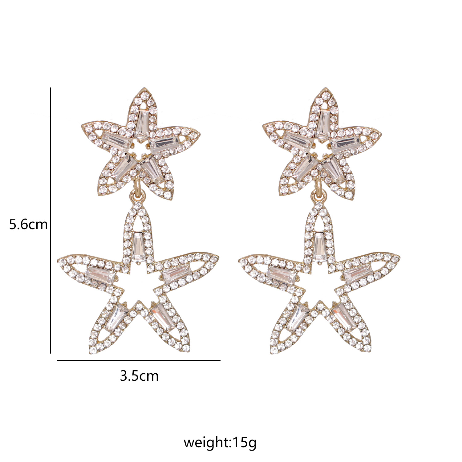 Korean New Fashion Wild Full Diamond Five-pointed Star Artificial Crystal Star Earrings display picture 1
