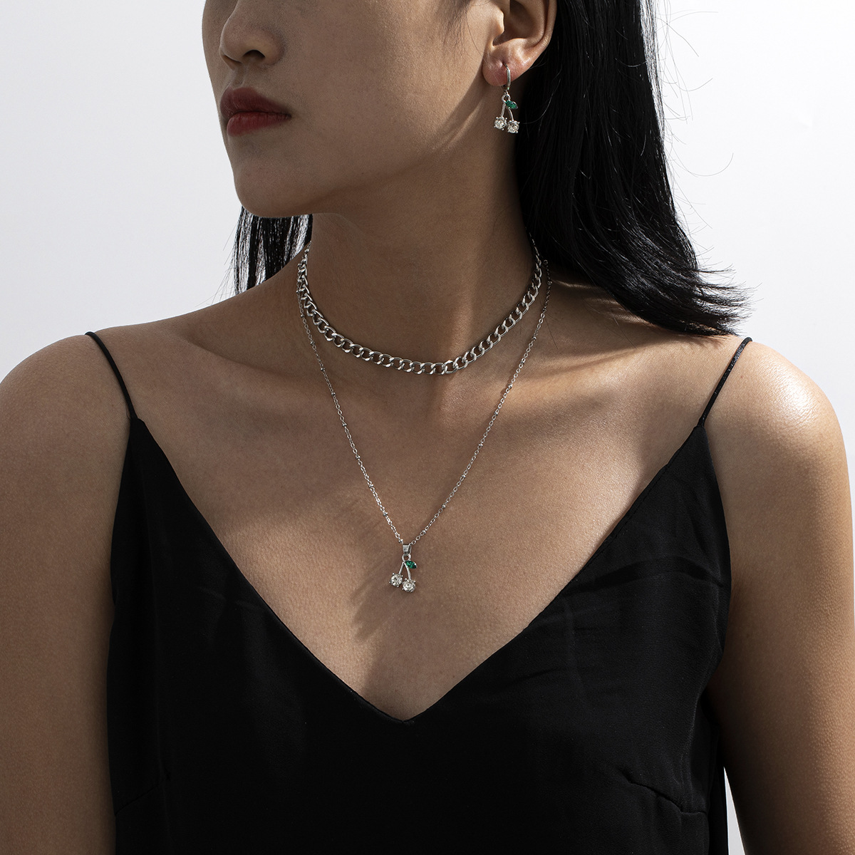 multi-layer tassel cherry earrings necklace set