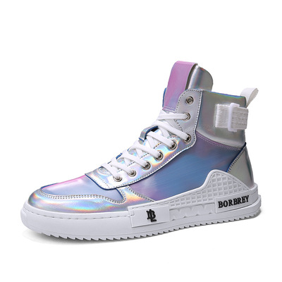 跨境2019秋冬季男士亮面低帮大码板鞋百搭时尚男鞋防滑耐磨休闲鞋|ms