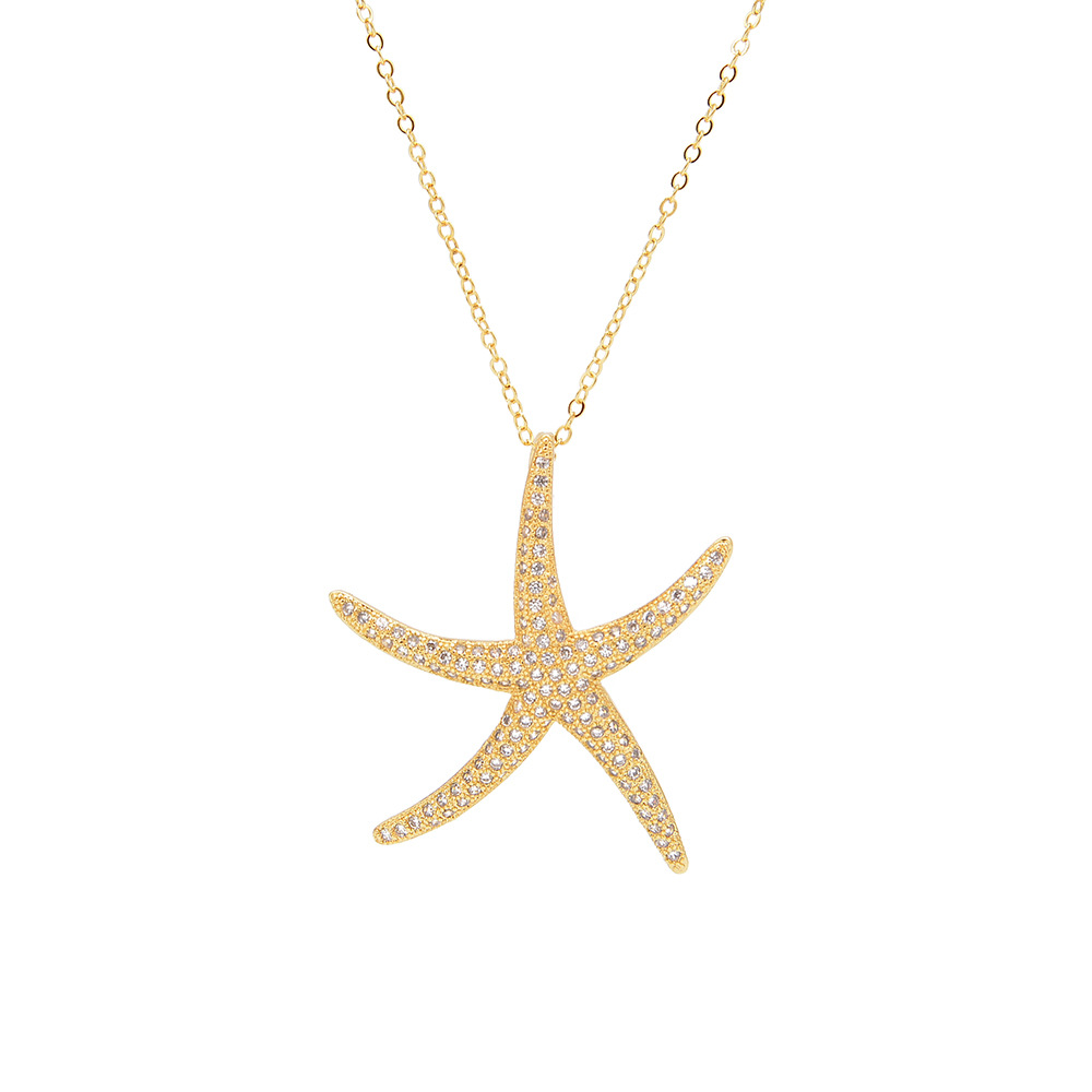 Fashion Micro-set Zircon Necklace Creative Copper Electroplating Starfish Necklace display picture 1