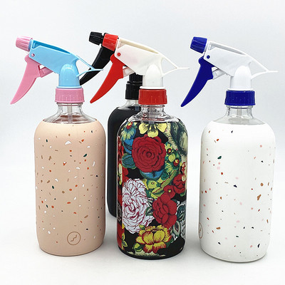 500ml Alkali Corrosion disinfectant Spray bottle alcohol Silicone Case Glass Spray bottle Spout customized