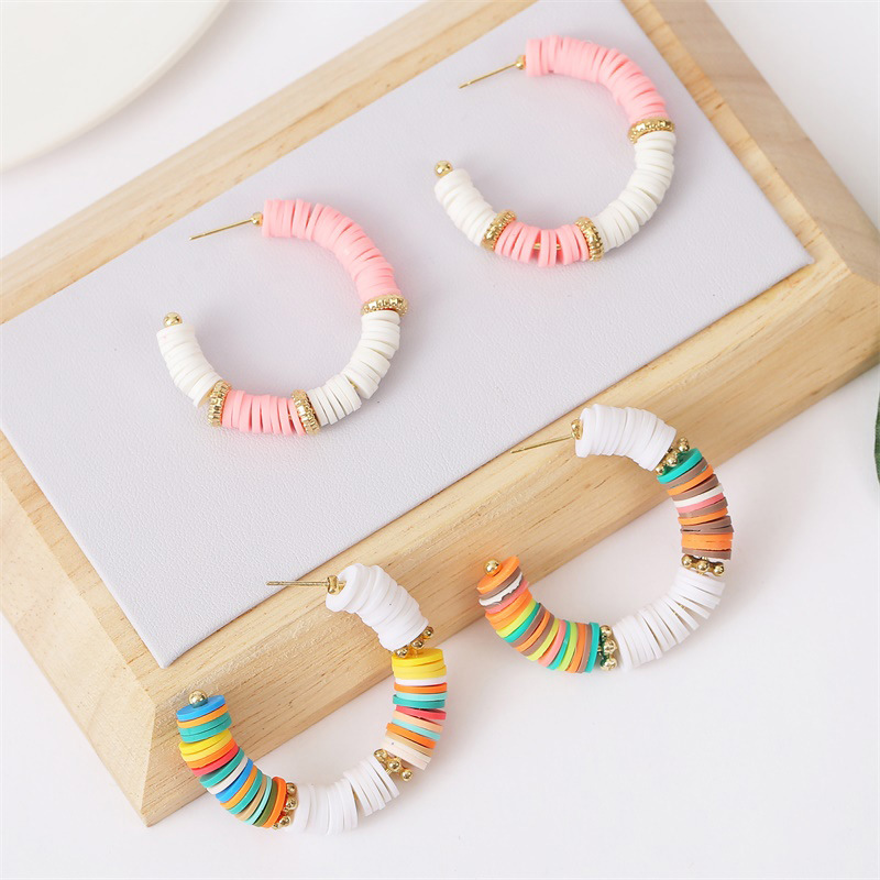 Fashion Trend Handmade Soft Clay C-shaped Beaded Earrings Color Earring Jewelry Wholesale Nihaojewelry display picture 3