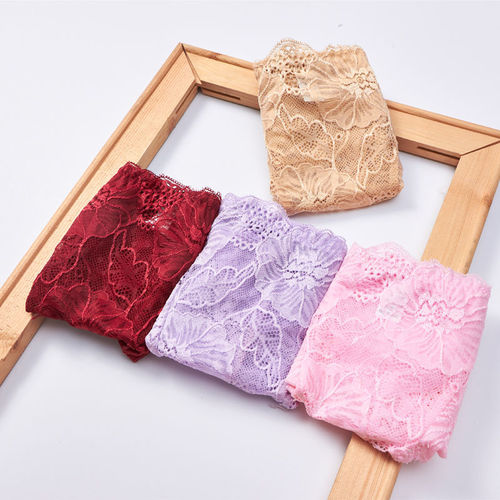 European and American foreign trade lace hollow plus fat women's mid-waist briefs sexy mesh thin breathable cotton panties for women