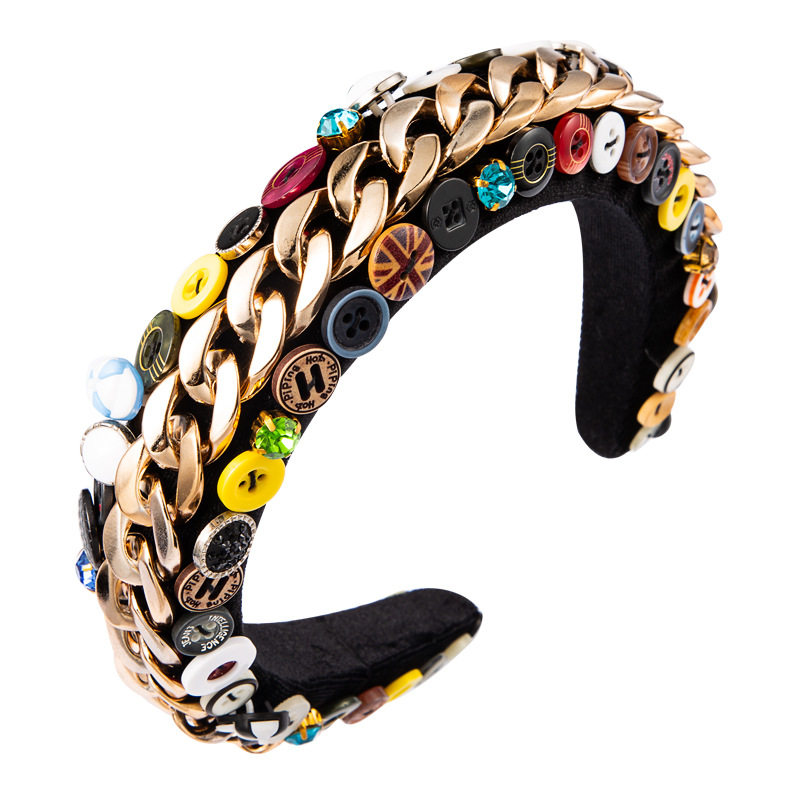 Gold Velvet Hand-sewn Sponge Wide-brimmed Color Button Headband Wholesale display picture 7